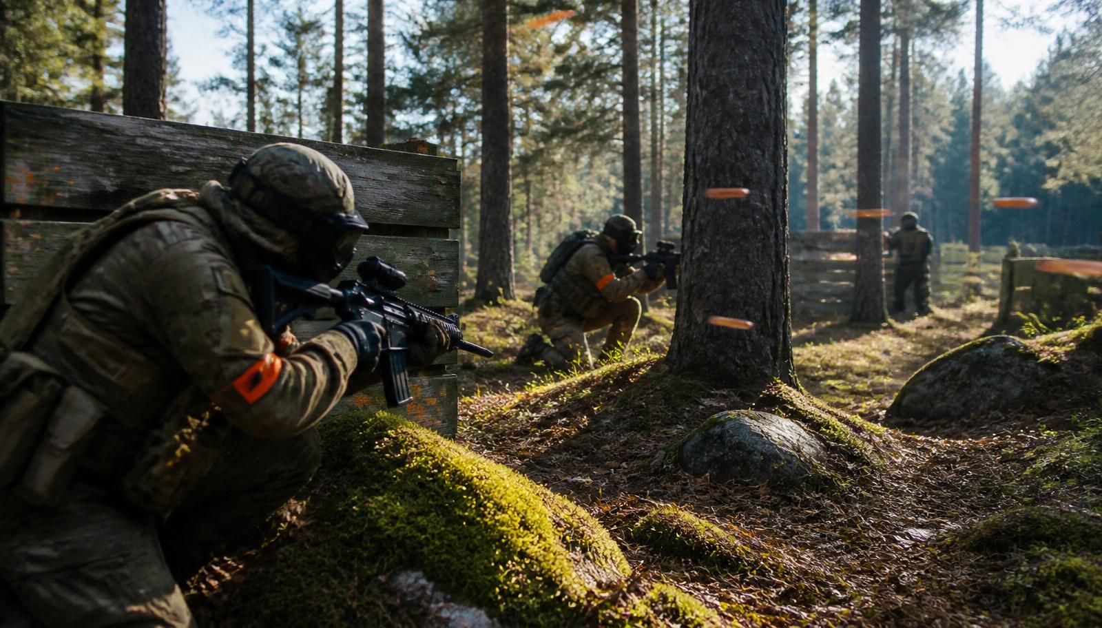 Airsoft-pelaajia Arenaharborin metsäpelikentällä
