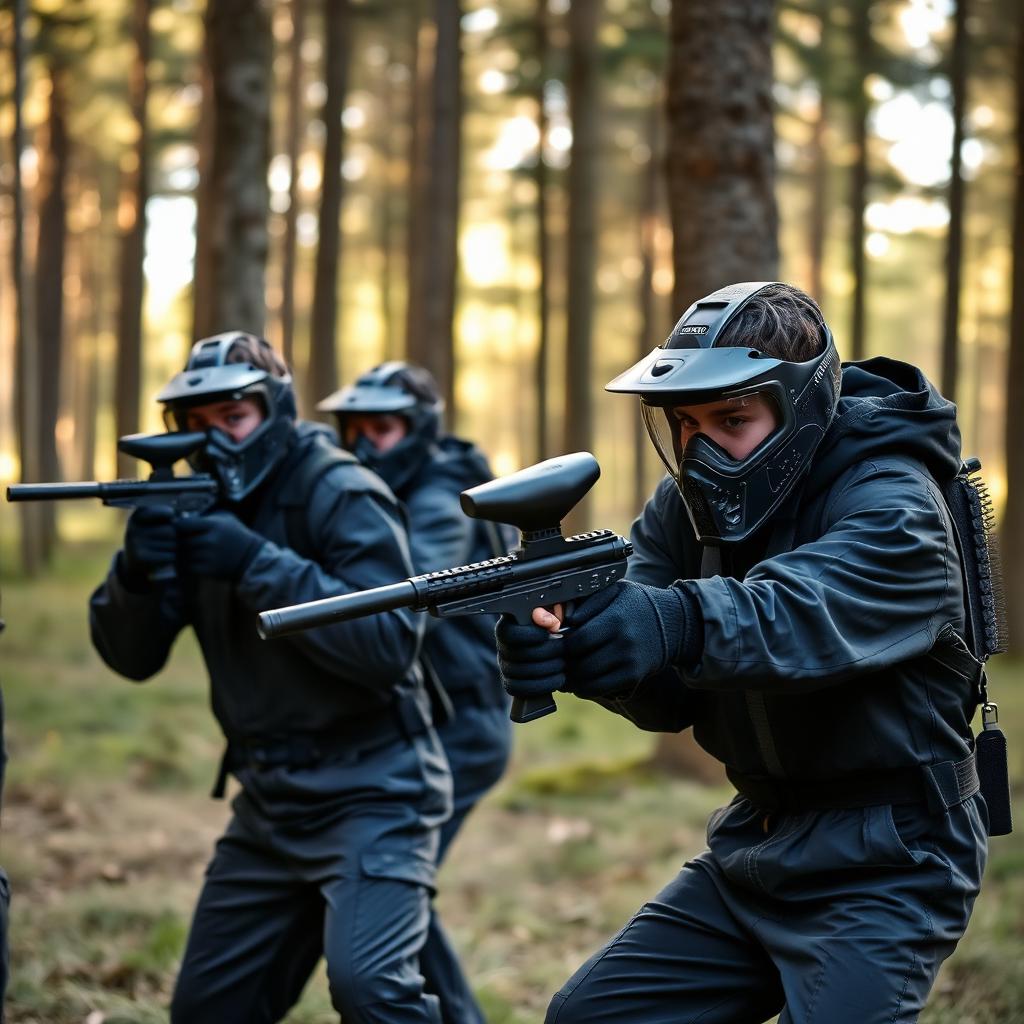 Teini-ikäiset paintball-pelaajat kentällä